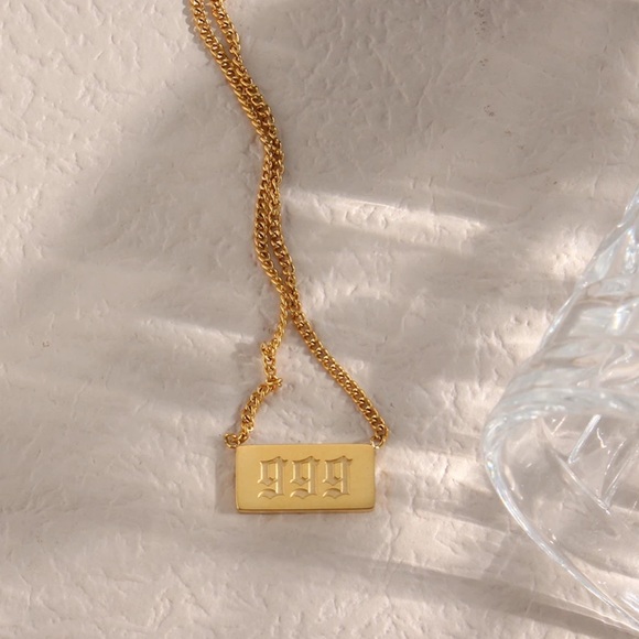 NEW 18K GOLD SQUARE PLATE ANGEL NUMBER NECKLACE, NICE NECKLACE, CUTE NECKLACE - Picture 6 of 7